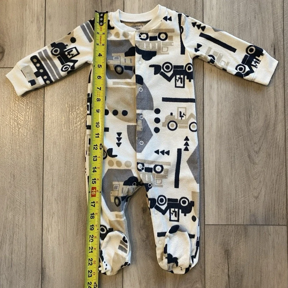 Carter's Boys Fleece Footed Pajamas 9 M Button-Up Construction Themed - Picture 5 of 8